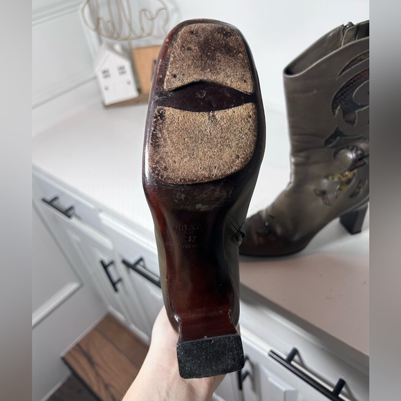 Vintage Graye Leather Western Boots 6.5/7 Y2K Heeled Cowboy Boots Cutout Detail - Picture 6 of 8